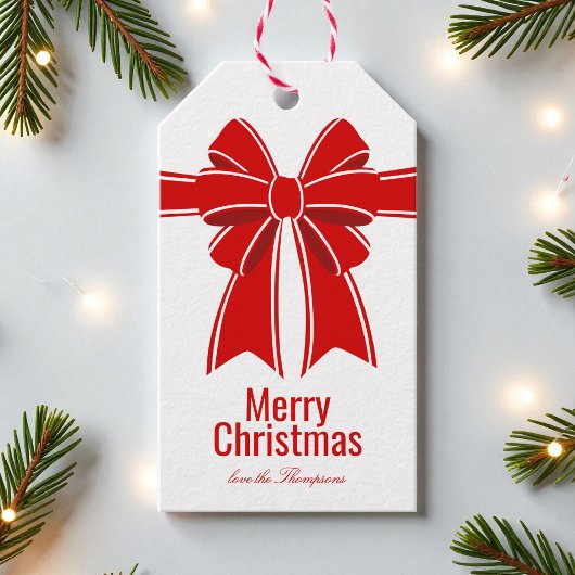 Vrolijk Kerstmis Rode Coquette Bow Gepersonaliseer Cadeaulabel
