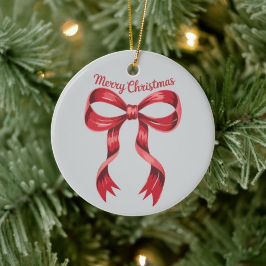 Vrolijk Kerstmis Rode Coquette Bow Girly Keramisch Ornament (Boom)