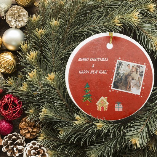 Vrolijk Kerstmis Rode Familie Foto Keramisch Ornament