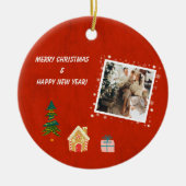 Vrolijk Kerstmis Rode Familie Foto Keramisch Ornament (Voorkant)