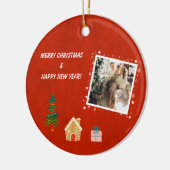 Vrolijk Kerstmis Rode Familie Foto Keramisch Ornament (Links)