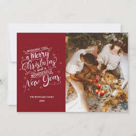 Vrolijk Kerstmis Rode Familie Foto Vakantie Kaart