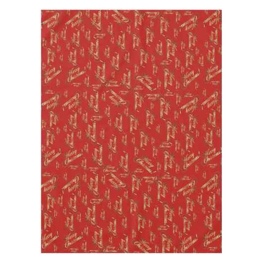 Vrolijk Kerstmis Rode Faux Gouden Folie Script Pat Tafelkleed (Voorkant)