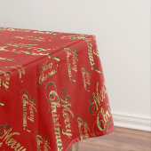 Vrolijk Kerstmis Rode Faux Gouden Folie Script Pat Tafelkleed (Voorbeeld)