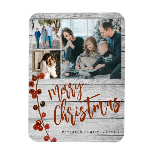 Vrolijk Kerstmis rode foto collage rustiek Magneet (Verticaal)