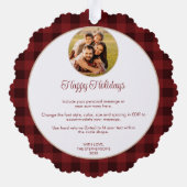 Vrolijk Kerstmis Rode Gingham Fotojaar Hoogtepunte Ornament Kaart (Achterkant)