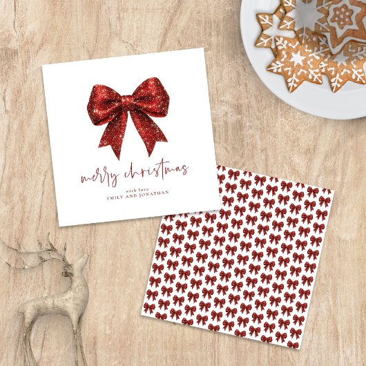 Vrolijk Kerstmis Rode Glitter Coquette Bow Wit Kaart