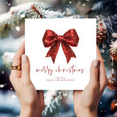 Vrolijk Kerstmis Rode Glitter Coquette Bow Wit Kaart