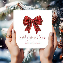 Vrolijk Kerstmis Rode Glitter Coquette Bow Wit Kaart