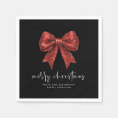 Vrolijk Kerstmis Rode Glitter Coquette Bow Zwart Servet (Voorkant)