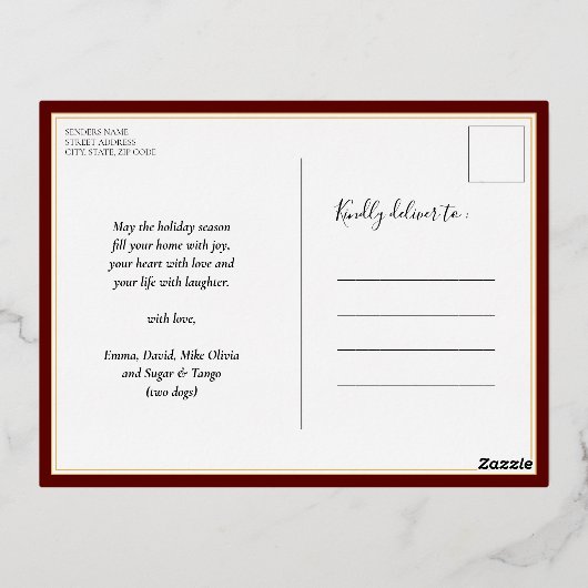 Vrolijk Kerstmis Rode Gouden Kalligrafie Niet Foto Folie Feestdagen Briefkaart (Achterkant)