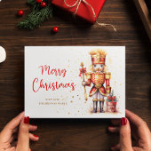 Vrolijk Kerstmis Rode Gouden Notenkraker Feestdagenkaart