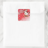 Vrolijk Kerstmis Rode Hart Sneeuwman Vierkante Sticker (Tas)