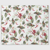 Vrolijk Kerstmis Rode Holly Bessen Gouden Lichten Cadeaupapier (Vlak)
