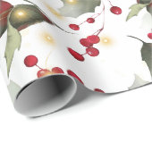 Vrolijk Kerstmis Rode Holly Bessen Gouden Lichten Cadeaupapier (Rol Hoek)