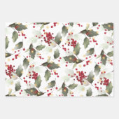 Vrolijk Kerstmis Rode Holly Bessen Gouden Lichten Inpakpapier Vel (Voorkant 3)