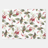 Vrolijk Kerstmis Rode Holly Bessen Gouden Lichten Inpakpapier Vel (Voorkant)