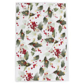 Vrolijk Kerstmis Rode Holly Bessen Gouden Lichten Medium Cadeauzakje (Voorkant)