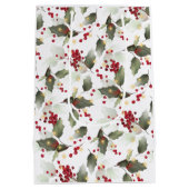 Vrolijk Kerstmis Rode Holly Bessen Gouden Lichten Medium Cadeauzakje (Achterkant)