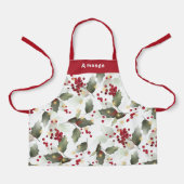 Vrolijk Kerstmis Rode Holly Bessen Gouden Lichten Schort (Voorkant)