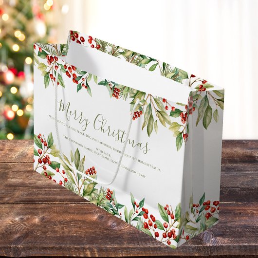 Vrolijk Kerstmis Rode Holly Groen Custom Groot Cadeauzakje