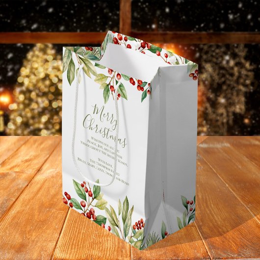 Vrolijk Kerstmis Rode Holly Groen Custom Medium Cadeauzakje