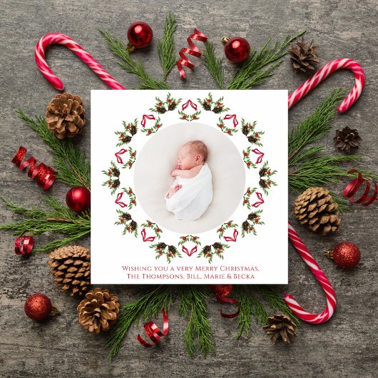 Vrolijk Kerstmis Rode Kalligrafie Één Foto Feestdagenkaart