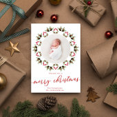 Vrolijk Kerstmis Rode Kalligrafie Één Foto Feestdagenkaart