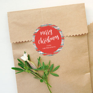 Vrolijk Kerstmis Rode Kalligrafie Script Eenvoudig Ronde Sticker