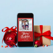 Vrolijk Kerstmis Rode Kalligrafie Script Foto Feestdagenkaart