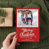 Vrolijk Kerstmis Rode Kalligrafie Script Foto Feestdagenkaart