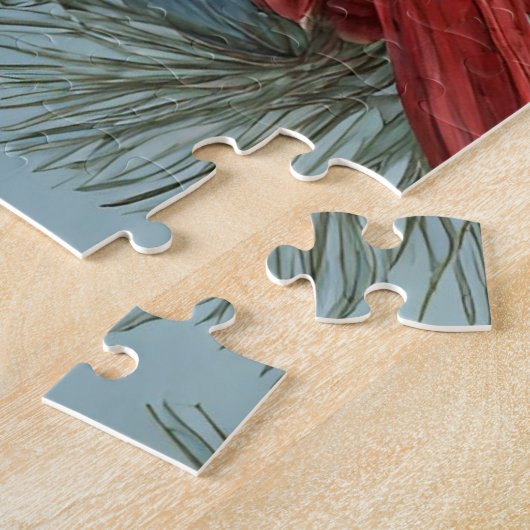 Vrolijk Kerstmis Rode Kardinaal, Bessen, Pinecones Legpuzzel (Zijkant)