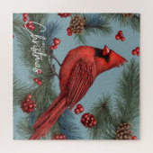 Vrolijk Kerstmis Rode Kardinaal, Bessen, Pinecones Legpuzzel (Horizontaal)
