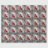 Vrolijk Kerstmis Rode Kardinaal en Bessen Cadeaupapier (Vlak)