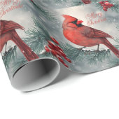 Vrolijk Kerstmis Rode Kardinaal en Bessen Cadeaupapier (Rol Hoek)