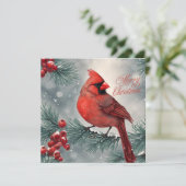 Vrolijk Kerstmis Rode Kardinaal en Bessen Feestdagenkaart (Staand voorkant)