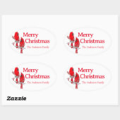 Vrolijk Kerstmis Rode Kardinaal Vogel Feestelijk Ovale Sticker (Vel)