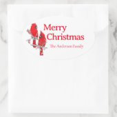 Vrolijk Kerstmis Rode Kardinaal Vogel Feestelijk Ovale Sticker (Tas)