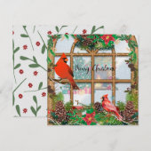 Vrolijk Kerstmis Rode Kardinalen op Venster takken Feestdagenkaart (Voorkant / Achterkant)