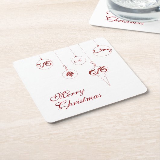 Vrolijk Kerstmis Rode Monogram Bauble Ornamenten Kartonnen Onderzetters (Schuin)