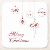 Vrolijk Kerstmis Rode Monogram Bauble Ornamenten Kartonnen Onderzetters (Voorkant)