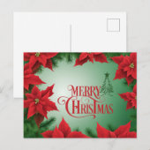 Vrolijk Kerstmis Rode Poinsettia Bloemen Feestdagenkaart (Voorkant / Achterkant)
