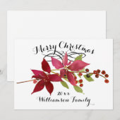 Vrolijk Kerstmis Rode Poinsettia Bloemen Naam Feestdagenkaart (Voorkant / Achterkant)