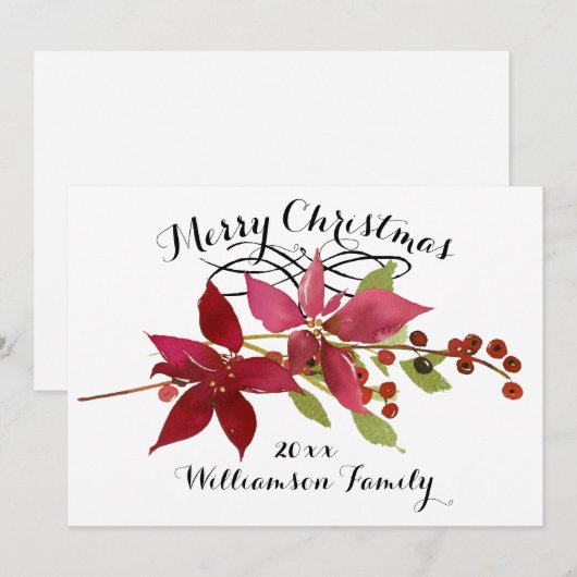 Vrolijk Kerstmis Rode Poinsettia Bloemen Naam Feestdagenkaart (Voorkant / Achterkant)