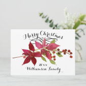 Vrolijk Kerstmis Rode Poinsettia Bloemen Naam Feestdagenkaart (Staand voorkant)
