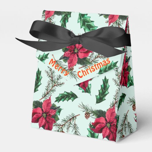 Vrolijk Kerstmis Rode Poinsettia Groen Gift Box Bedankdoosjes (Voorkant Zijde)