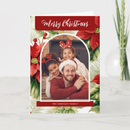 Vrolijk Kerstmis Rode Poinsettias Gepersonaliseerd Feestdagen Kaart