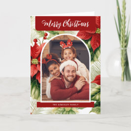 Vrolijk Kerstmis Rode Poinsettias Gepersonaliseerd Feestdagen Kaart