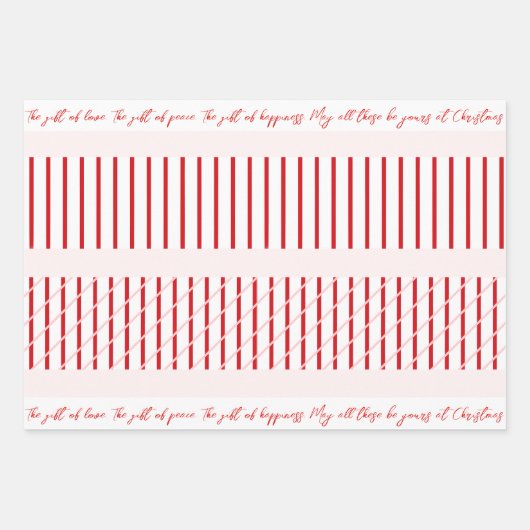 Vrolijk Kerstmis Rode Strepen & Zacht Roze Inpakpapier Vel (Voorkant 3)