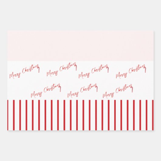 Vrolijk Kerstmis Rode Strepen & Zacht Roze Inpakpapier Vel (Voorkant)